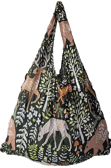 Reusable Shopping Bag: Crinkle Bear & Deer Magic Expandable - Greens - My Little Eco Bag