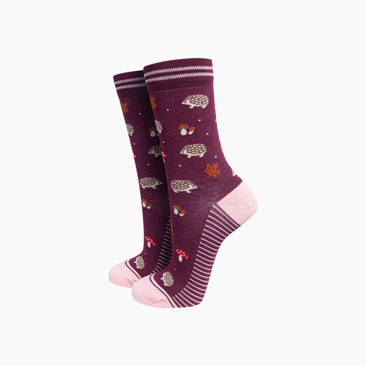Ladies Socks:  Bamboo Hedgehog  - Burgundy - Sock Talk