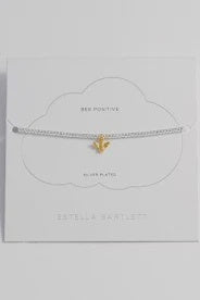 Bracelet on Message Card: Bee Positive Small Bead - Silver Plated - Estella Bartlett