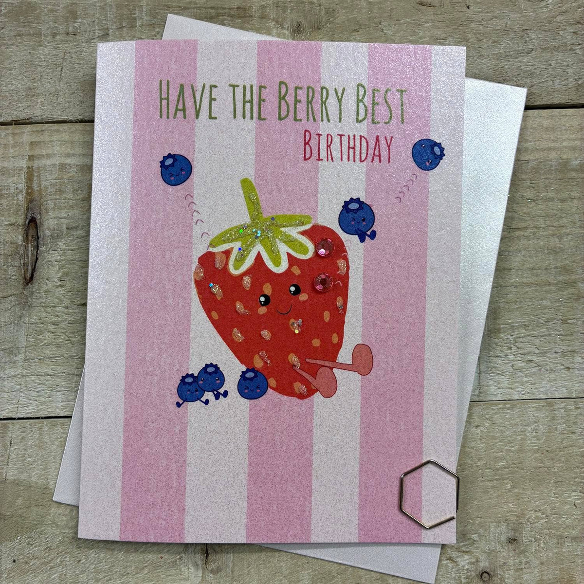 Birthday Card: BERRY BEST STRAWBERRY DOODLEBUG - Hand Finished  - White Cotton