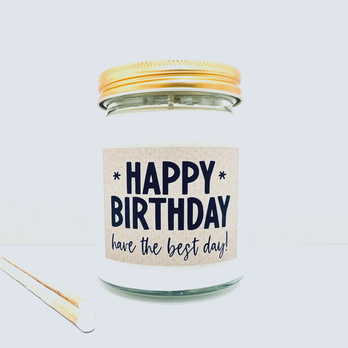 Candle: Scented Linen & Driftwood Happy Birthday - White - Lollyrocket Candles