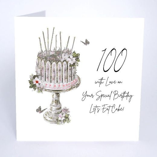 Age 100th Card: 100 Cake Handmade Swarovski - Five Dollar Shake