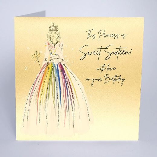 Age 16th Card: Sweet Sixteen  Neon Glitter Princess Handmade - Five Dollar Shake
