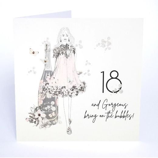 Age 18th Card:  & Gorgeous Glitter Handmade Swarovski Crystals - White - Five Dollar Shake