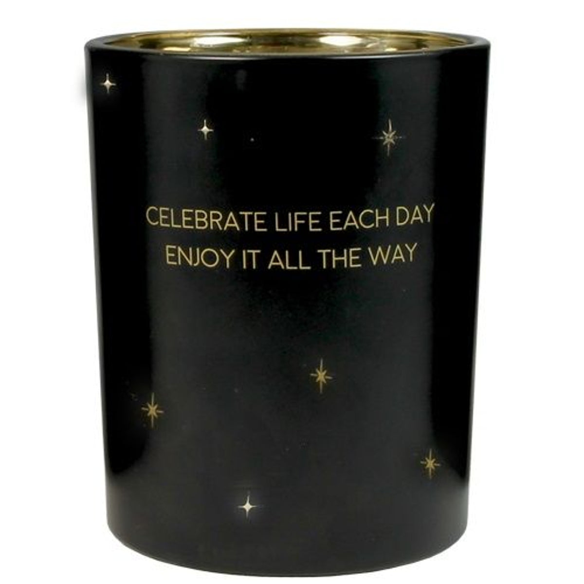 Scented Candle: Glass Jar Celebrate life each day, enjoy it all the way Winter Wood - Black & Gold - My Flame