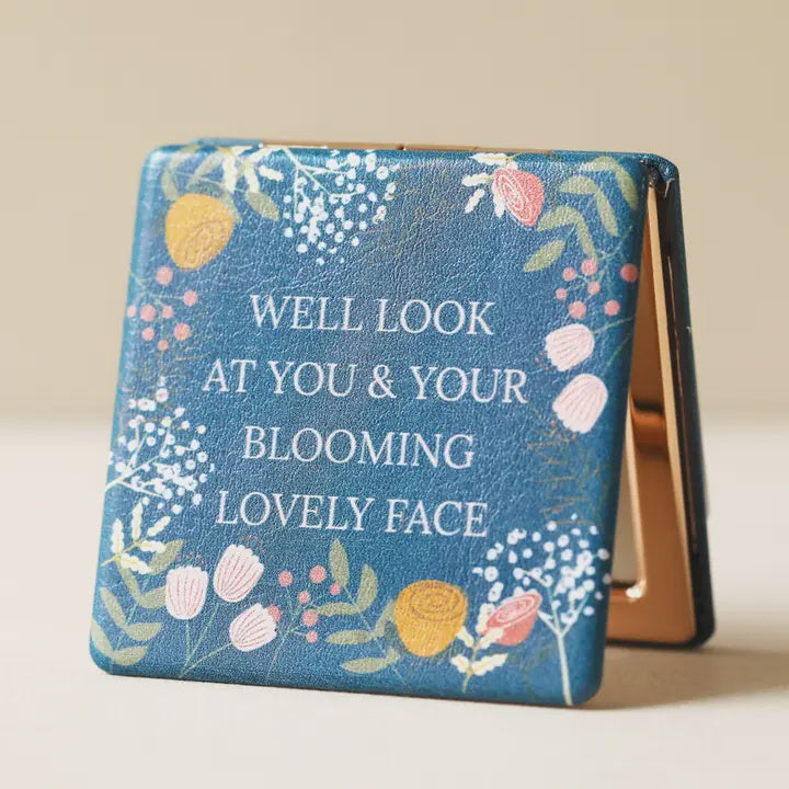 Compact Mirror: Flowers Blooming lovely face - Navy - Lisa Angel