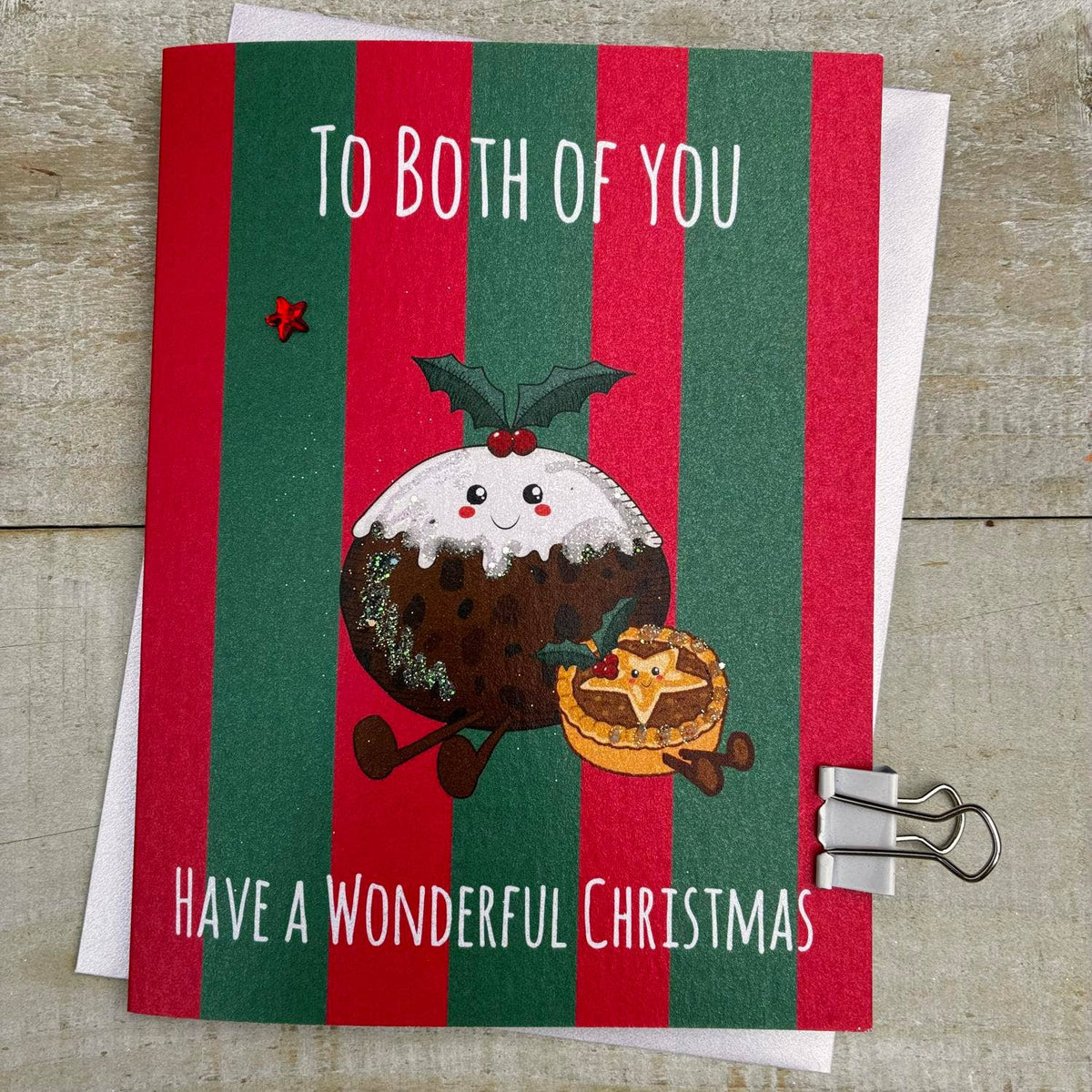 Christmas Card: To Both Of You Figgy Pudding & Mince Pie  DOODLEBUG - White Cotton Cards