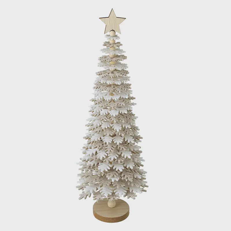 Christmas Tree Ornament: Wooden Snowflake Xmas Tree Medium - Beige & White - Heaven Sends