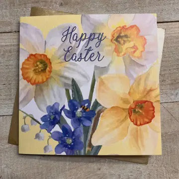Easter Card: Close Up  DAFFODILS Hand Finished - Pastels - White Cotton Cards