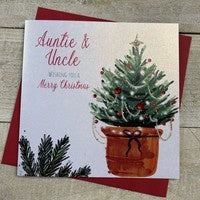 Christmas Card: Auntie & Uncle Tree Red Skirt - White Cotton