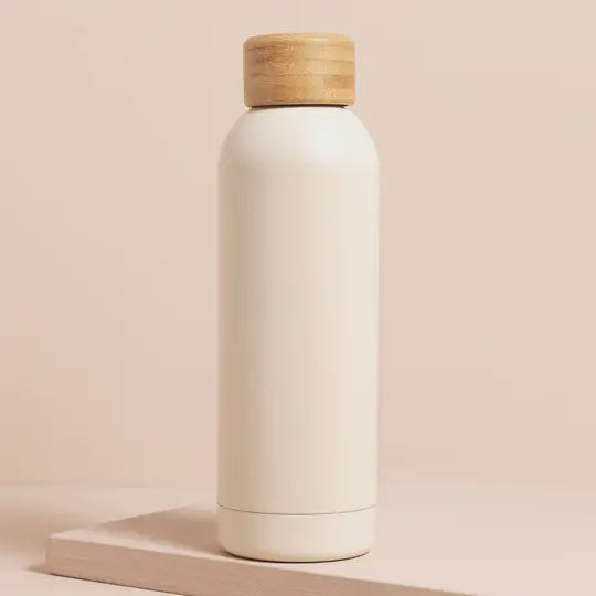 Water Bottle: Metal Bamboo Lid - Cream - Lisa Angel