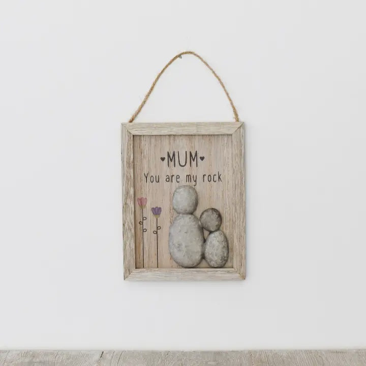Hanging Dec: Wood Mum you are my Rock Framed - Natural - Gainsborough Giftware
