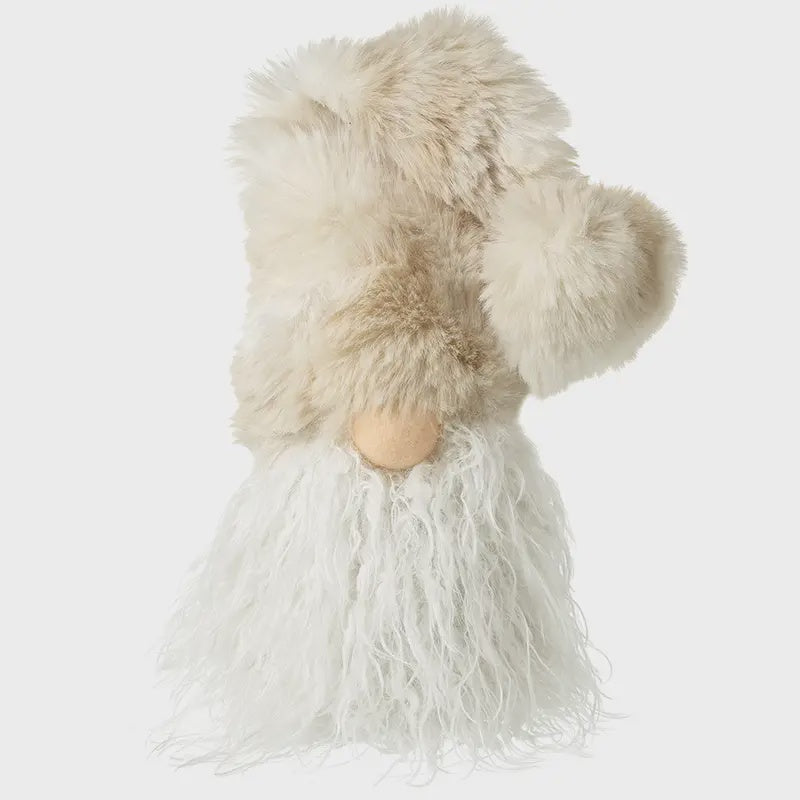 Christmas Character: Fabric Fur Sitting Gonk With Fur Hat And Curly Beard  - White - Heaven Sends
