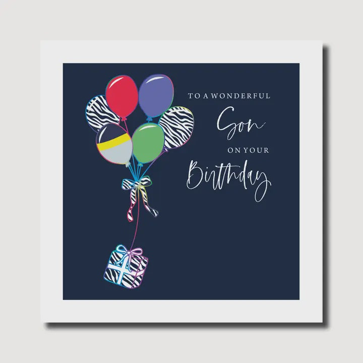 Son Card: To A Wonderful Son Balloons - Blue - Marina B