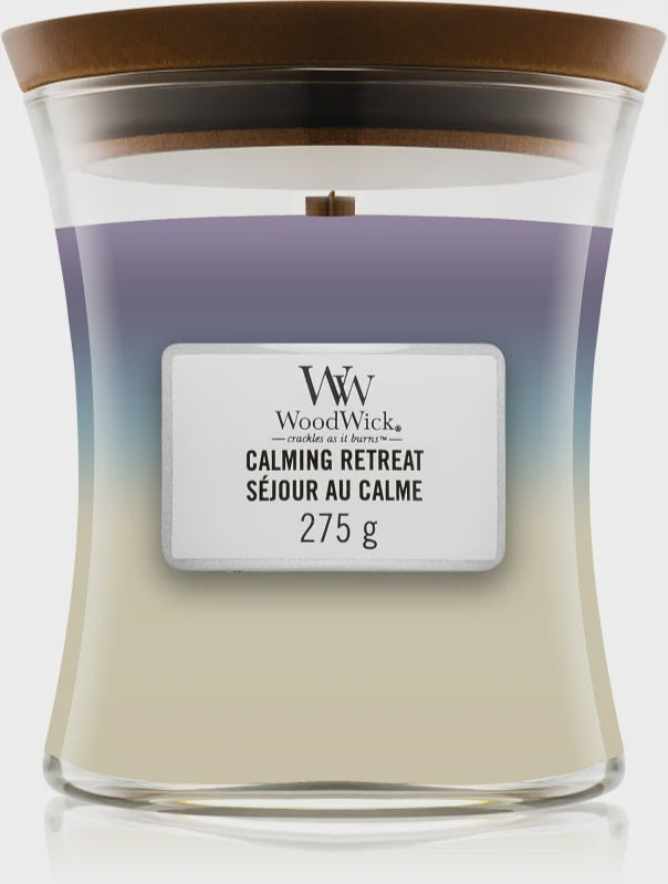Candle: Scented Woodwick Trilogy Glass Medium Jar 10oz - Calming Retreat - Woodwick