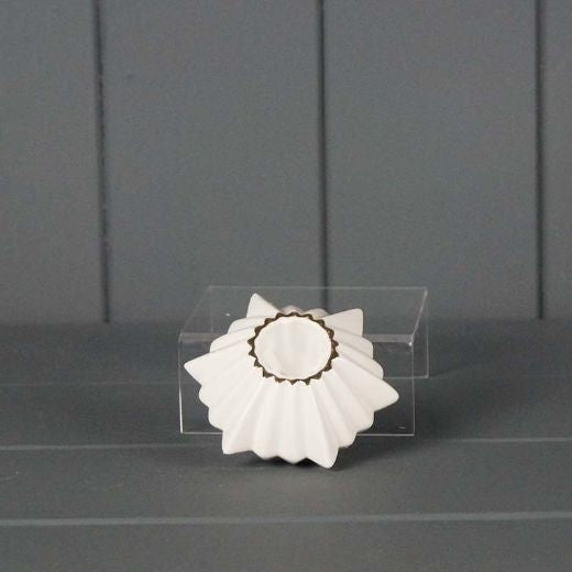 Candle Holder: Ceramic Glazed Geometric Dinner Taper - White Gold