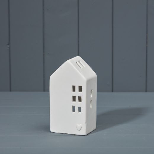 Candle Holder: Ceramic House Tall Heart - White