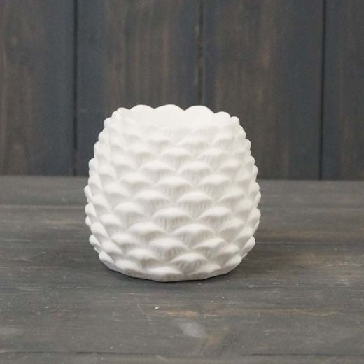 Candle Holder: Ceramic Pine Cone  T Light - White