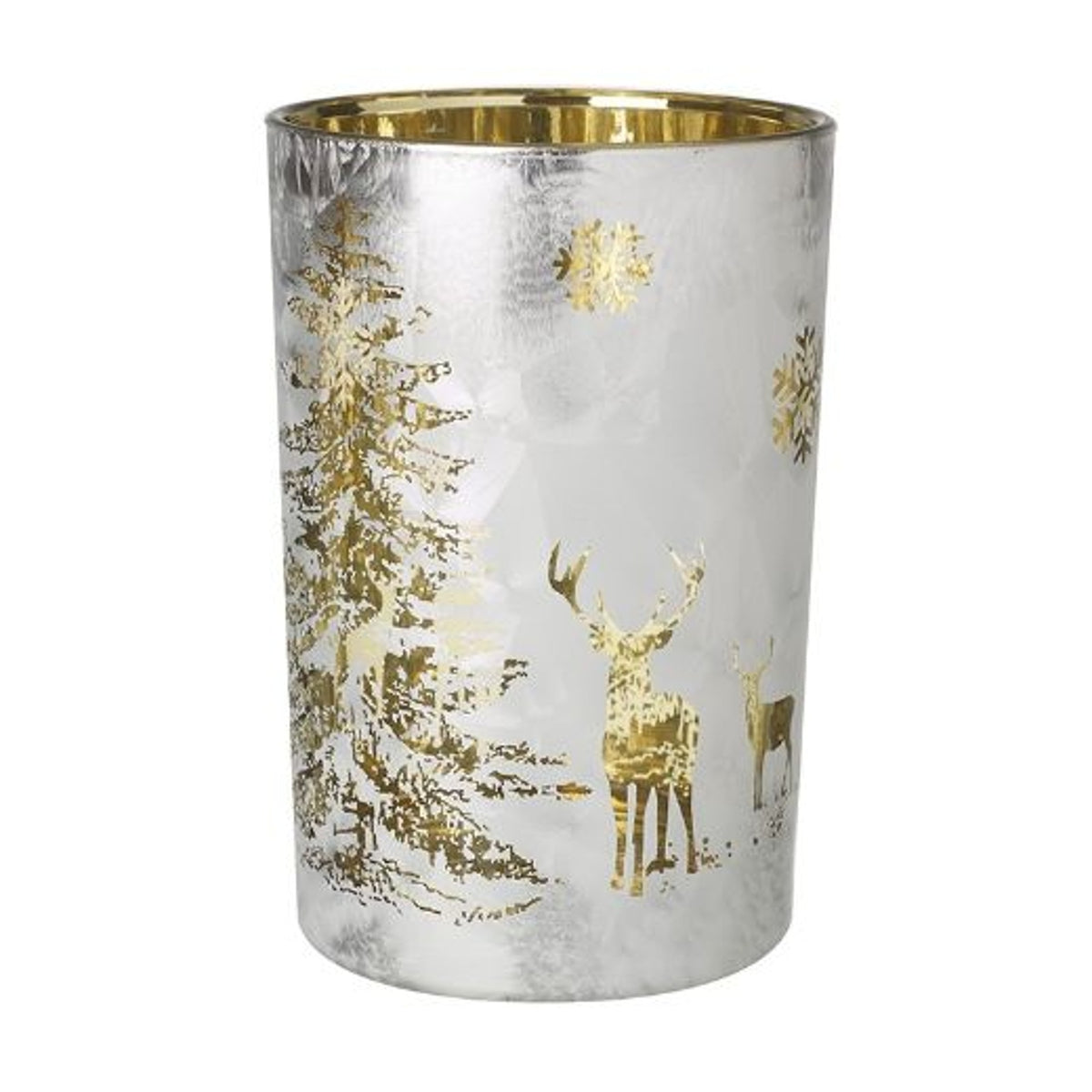 Candle Holder: Glass Deer Scene Tall - Gold
