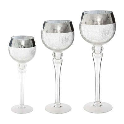 Candle Holder: Glass Foil Edge Goblet - Silver