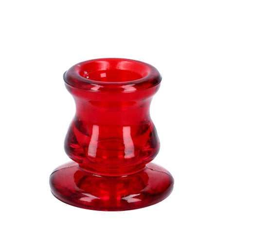 Candle Holder: Glass Round Candlestick - Red - Gisela Graham