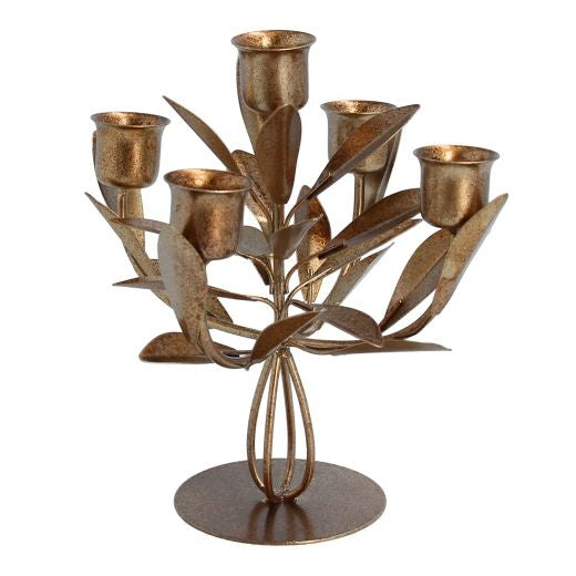 Candle Holder: Metal Candelabra Leaf Tree - Gold - Gisela Graham