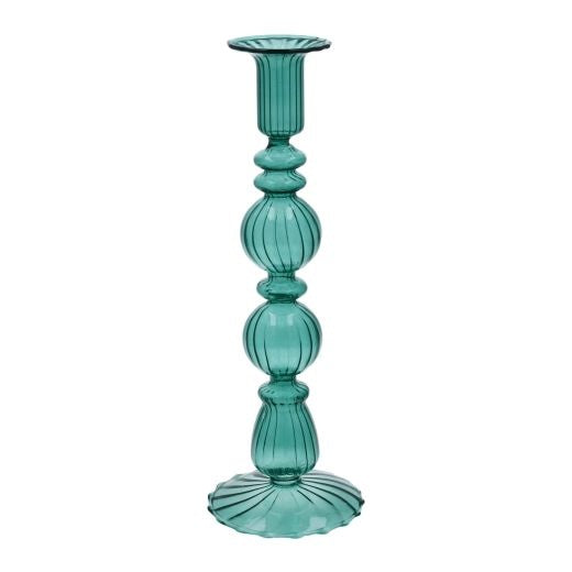 Candle Holder Stick: Glass Taper Double Ball Medium - Turquoise Blue - Gisela Graham