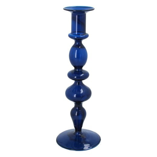 Candle Holder Stick: Glass Taper Piped Medium - Dark Blue - Gisela Graham