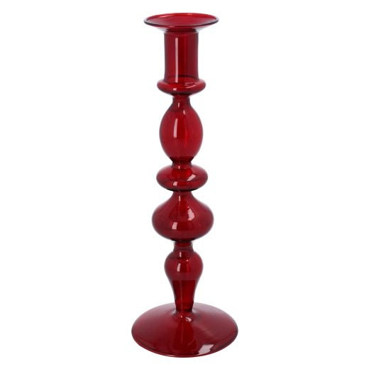 Candle Holder Stick: Glass Taper Piped Medium - Dark Red - Gisela Graham