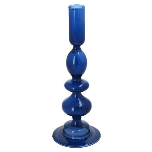 Candle Holder Stick: Glass Taper Piped Small - Dark Blue - Gisela Graham