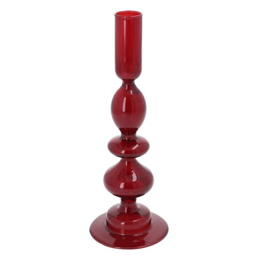Candle Holder Stick: Glass Taper Piped Small - Dark Red - Gisela Graham