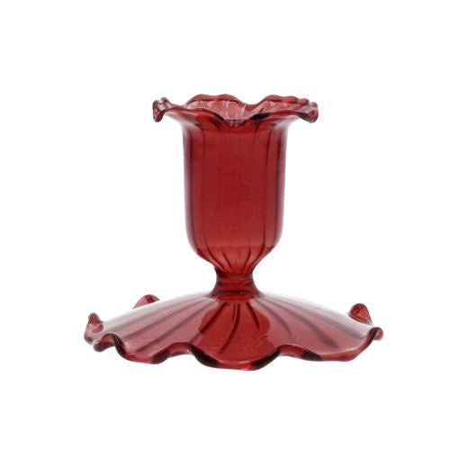 Candle Holder Stick: Glass Taper Short - Dark Red - Gisela Graham