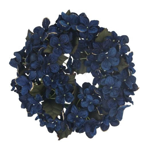 Candle Wreath: Faux Flower Hydrangea Medium 18cm - Dark Blue - Gisela Graham