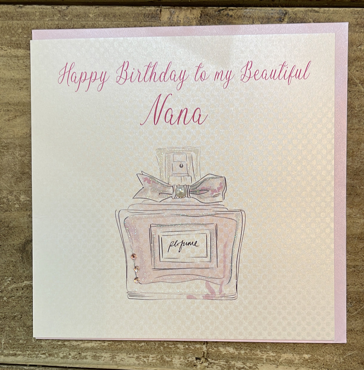 Nana Card: Foil Perfume Bottle - Silver & Pink - Handmade In UK