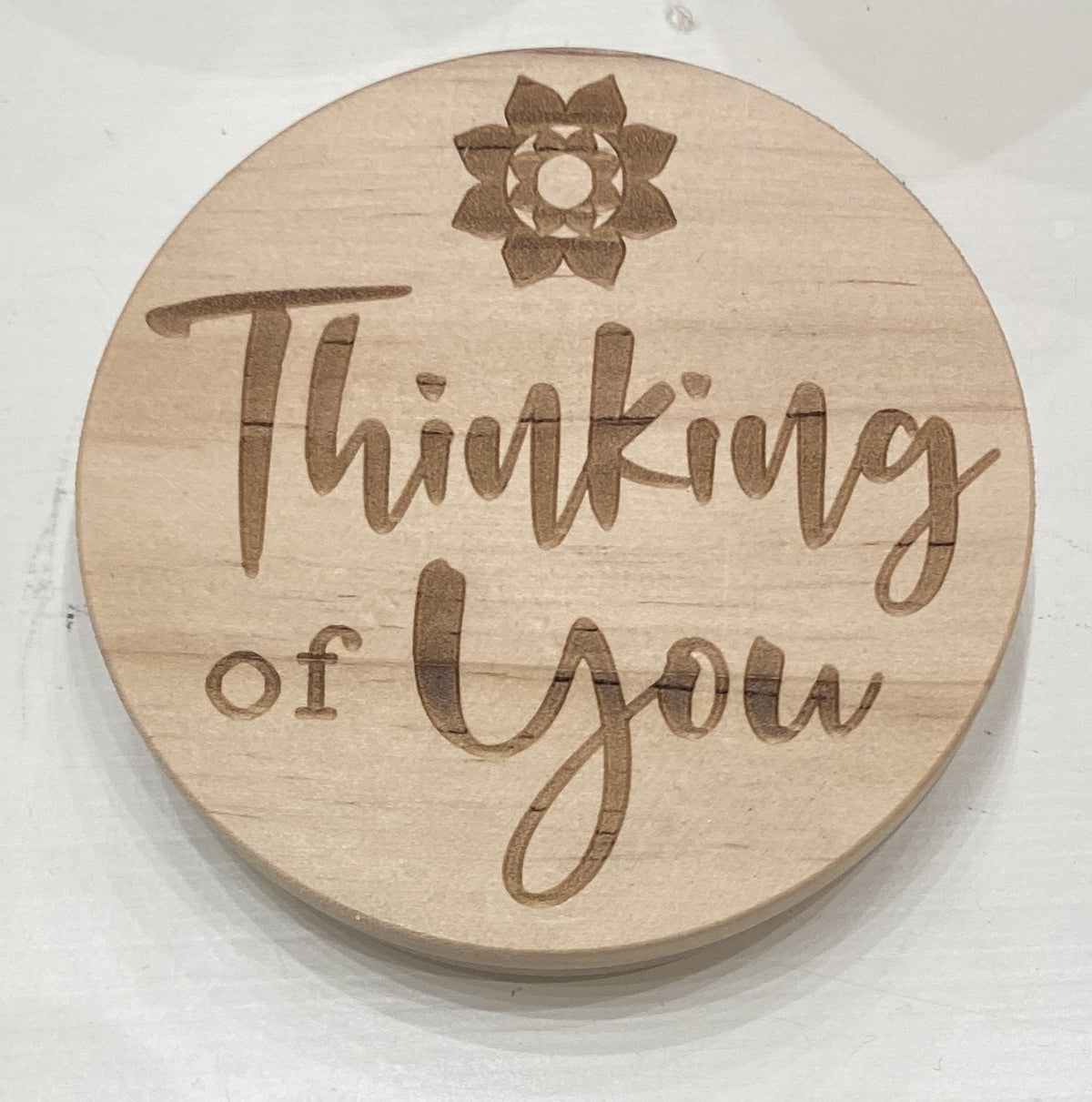 Candle Lid: Wood Engraved Message Thinking of you -  - Light Up Your Life