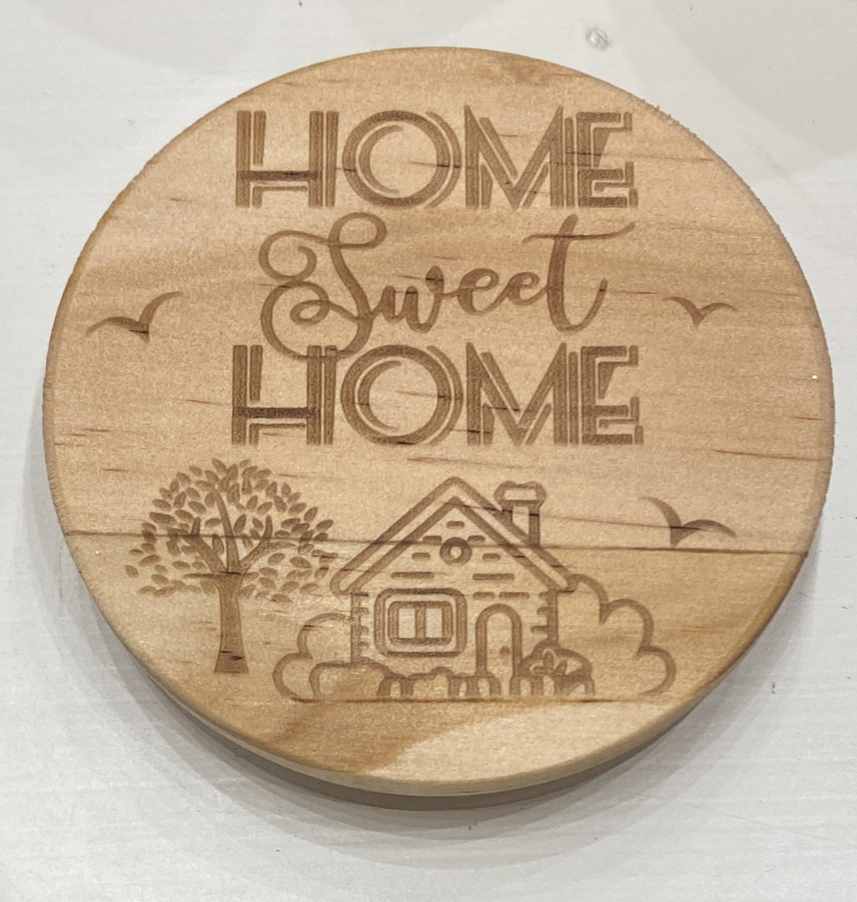 Candle Lid: Wood Engraved Message Home Sweet Home -  - Light Up Your Life