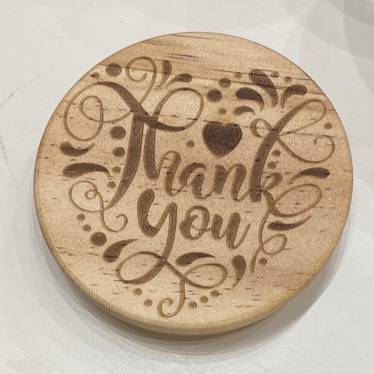 Candle Lid: Wood Engraved Message Thank you -  - Light Up Your Life