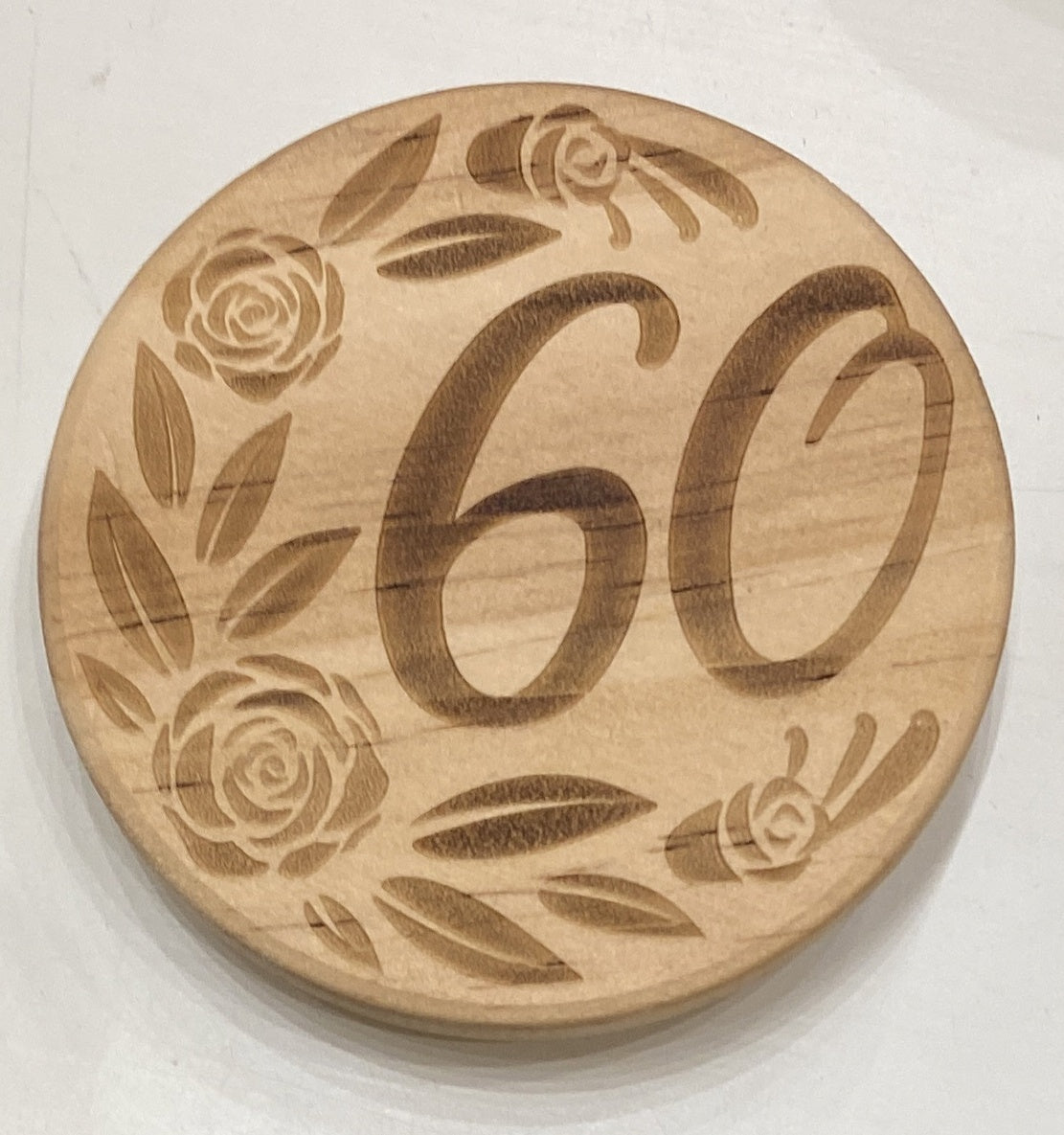Candle Lid: Wood Engraved Message 60th -  - Light Up Your Life