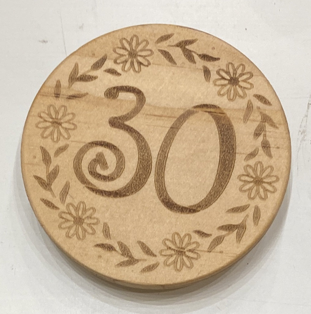 Candle Lid: Wood Engraved Message 30th -  - Light Up Your Life