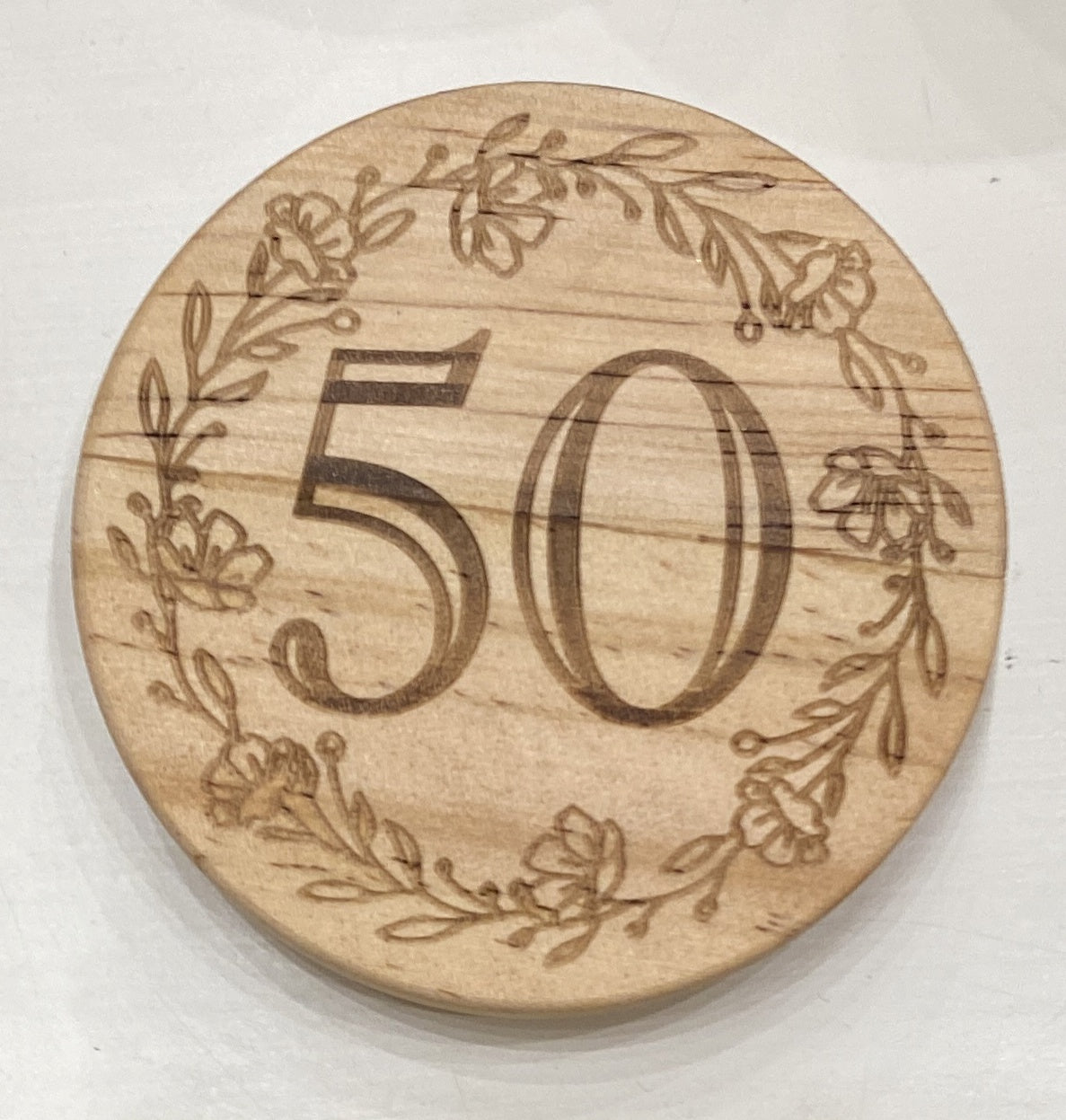 Candle Lid: Wood Engraved Message 50th -  - Light Up Your Life