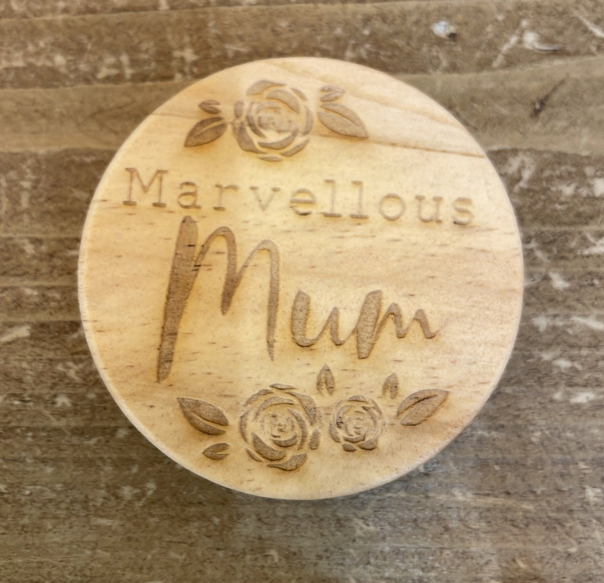 Candle Lid: Wood Engraved Message - Marvellous Mum