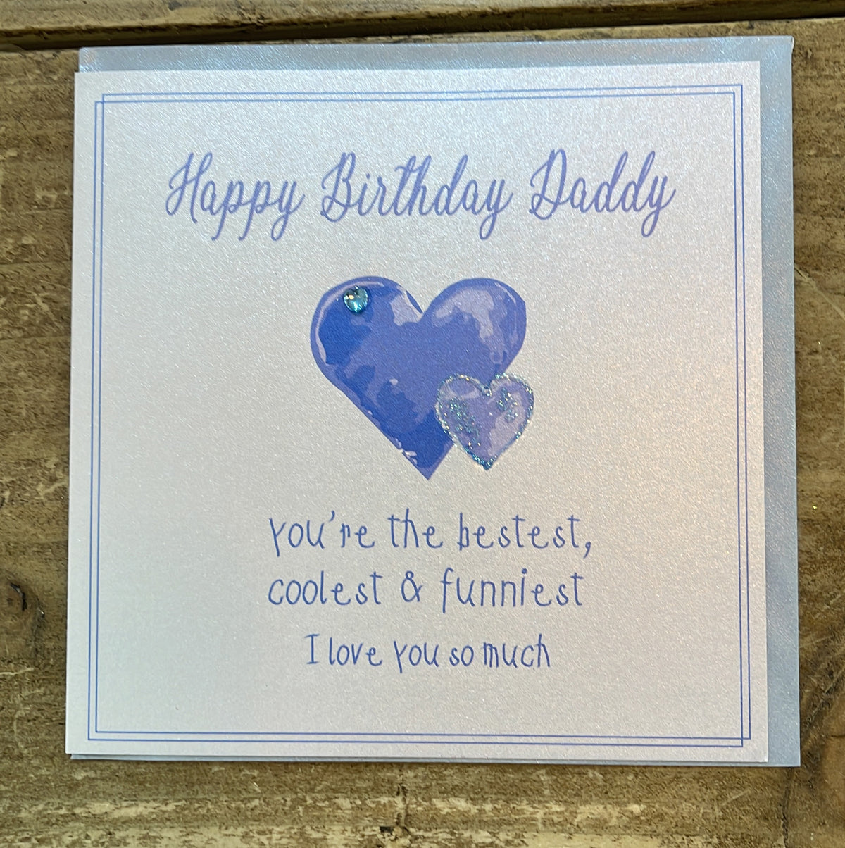 Daddy Card: Big Heart Ballons Hand Finished Crystals & Glitter -  - White Cotton Cards