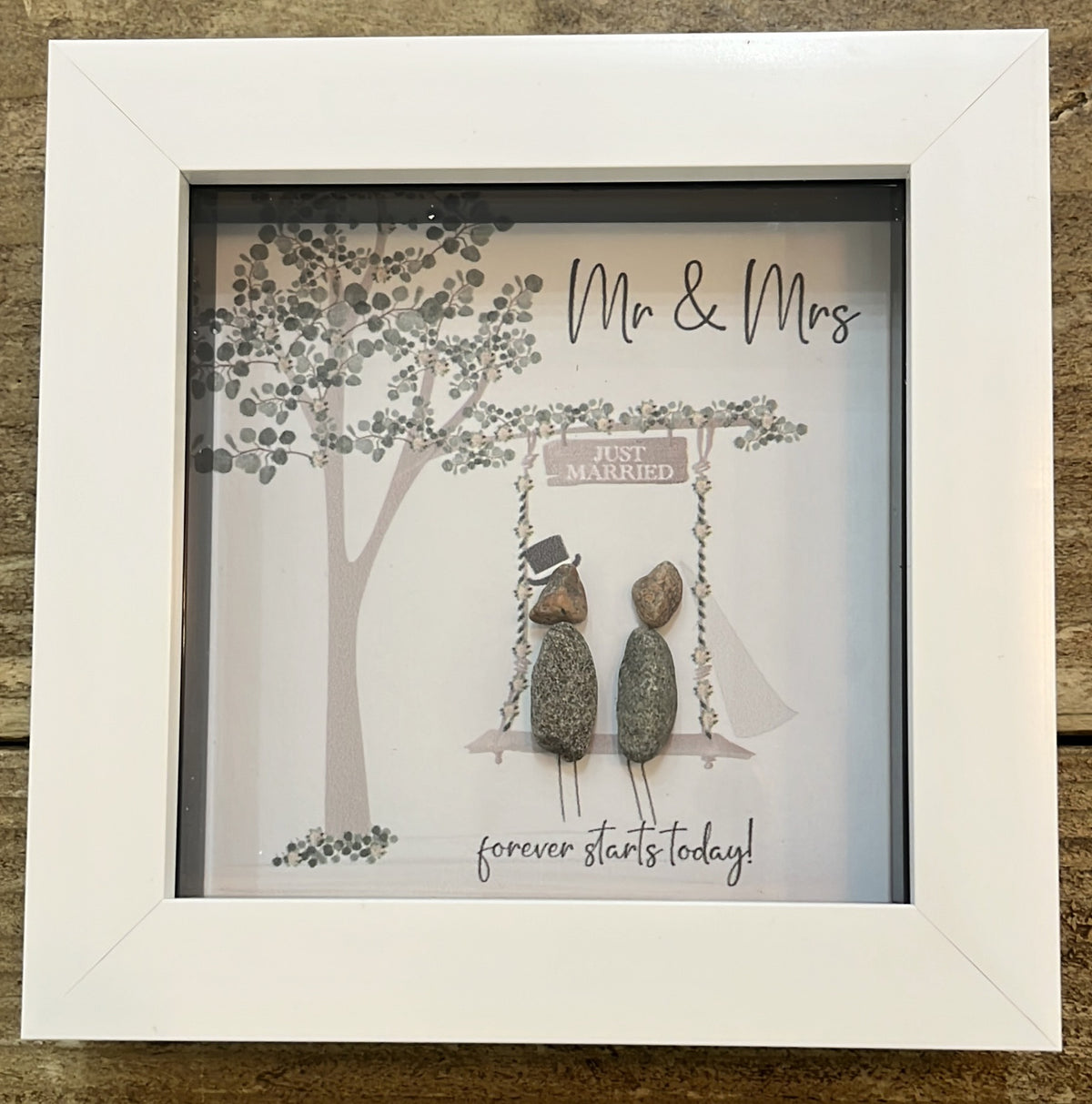 Pebble Picture: Wedding Mr & Mrs forever starts today - White Box Frame - La de Da Living