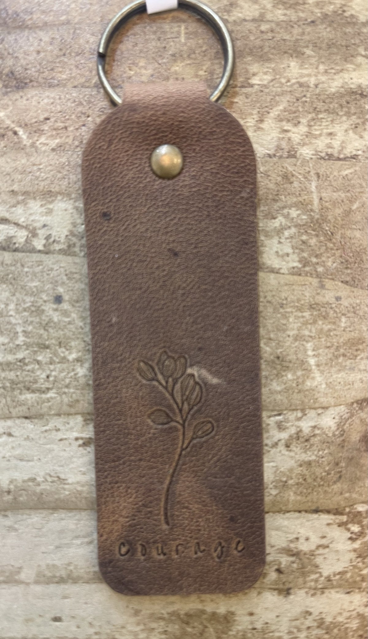 Keyring: Leather Keyring - Courage - Brown Floral - Lucas Ruth