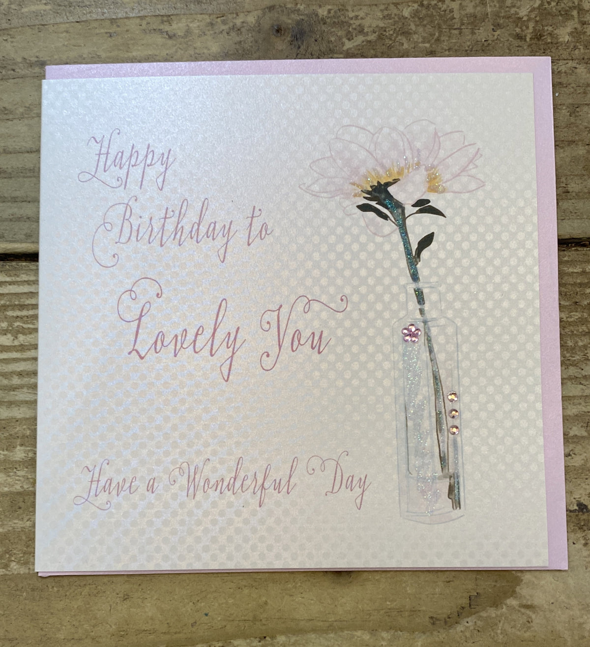 Birthday Card: Vase Flower Hand Finished - White Cotton Cards