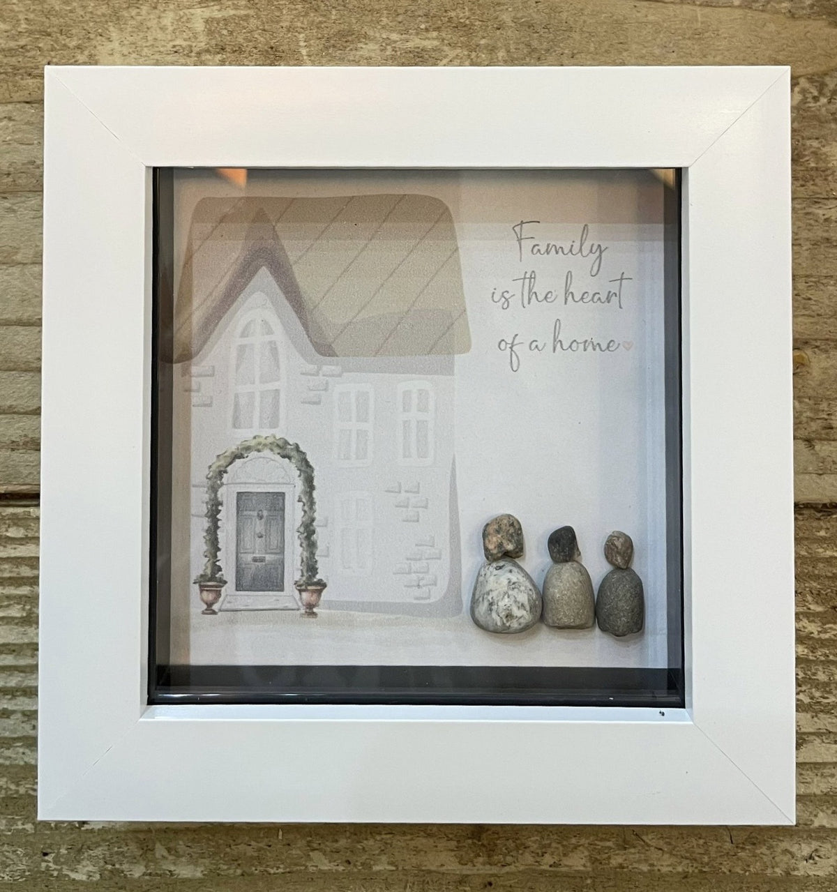 Pebble Picture: Family is the Heart of a Home - White Box Frame - La de Da Living