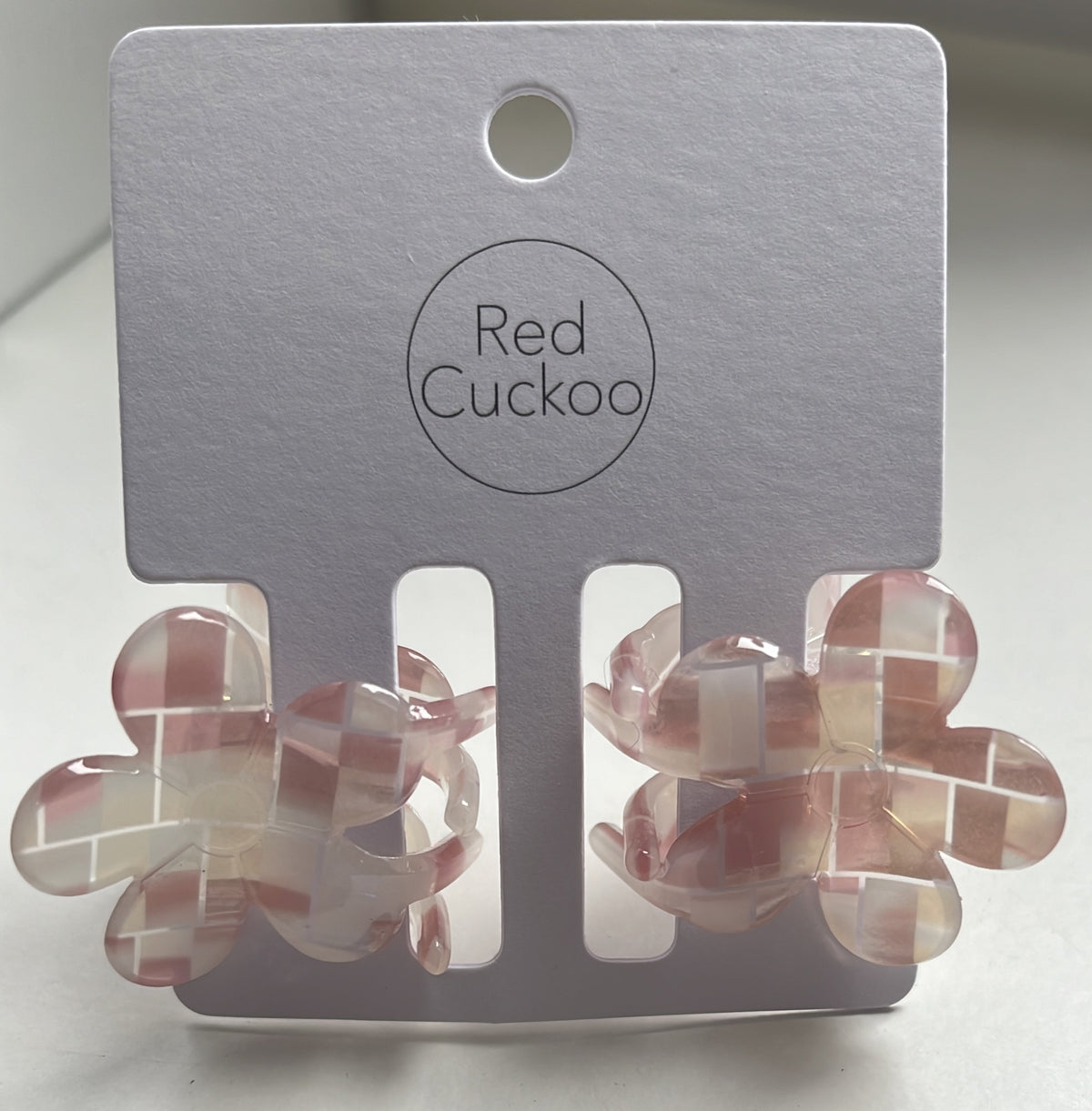 Hair Clips: Flower Checked Twin Pack - Pink