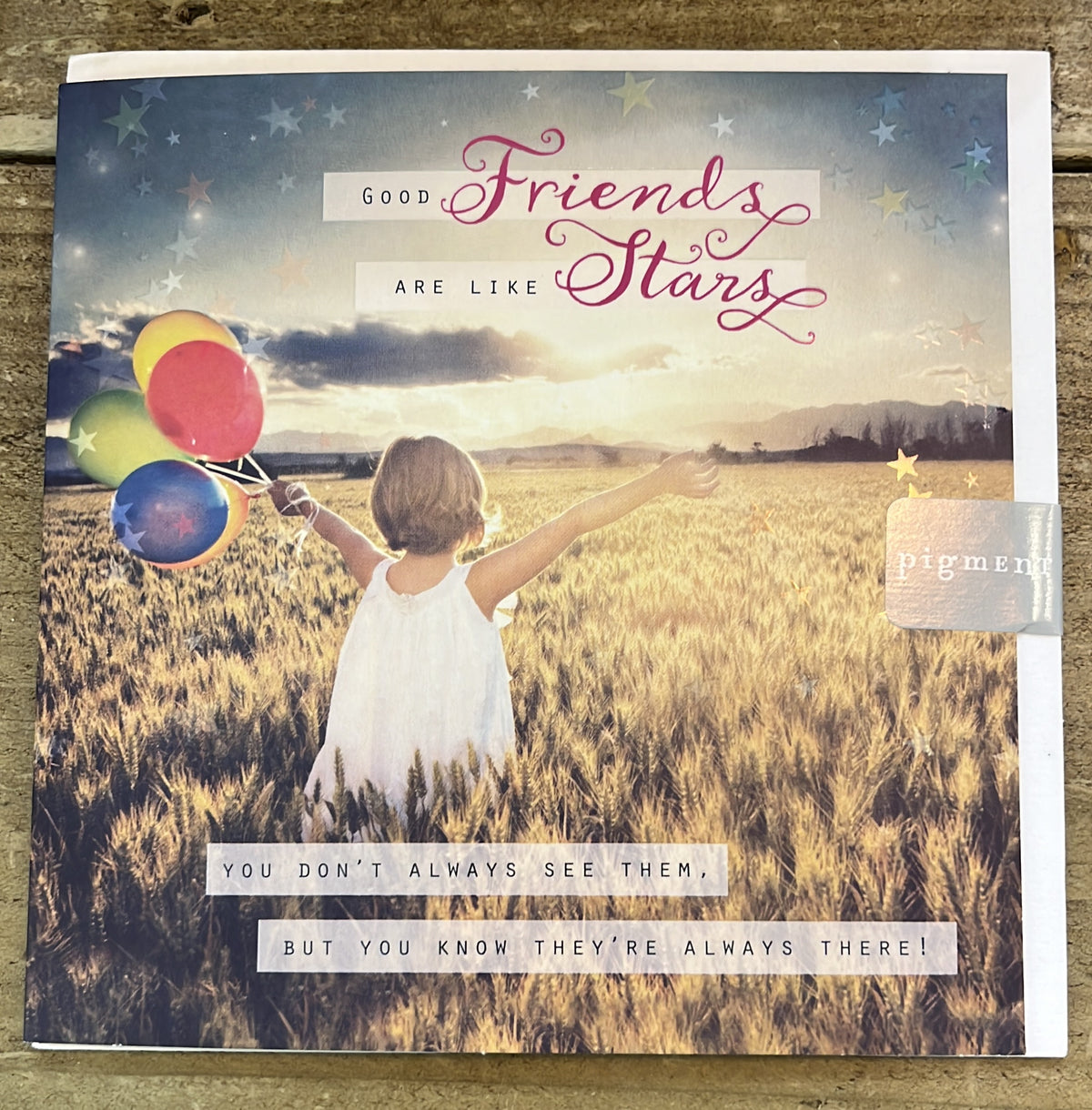 Female Birthday Card: Girl walking through field with balloons   Hand On Heart - Pigment