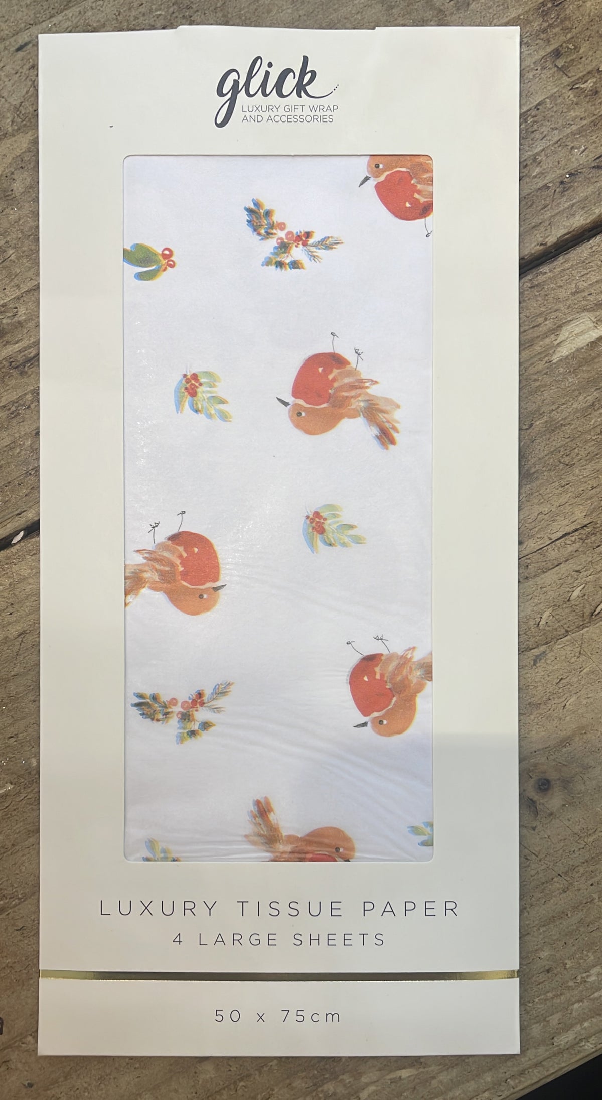 Tissue Paper: Robins 4 sheets CHRISTMAS TISSUE RESPLENDENT ROBINS - White - Glick