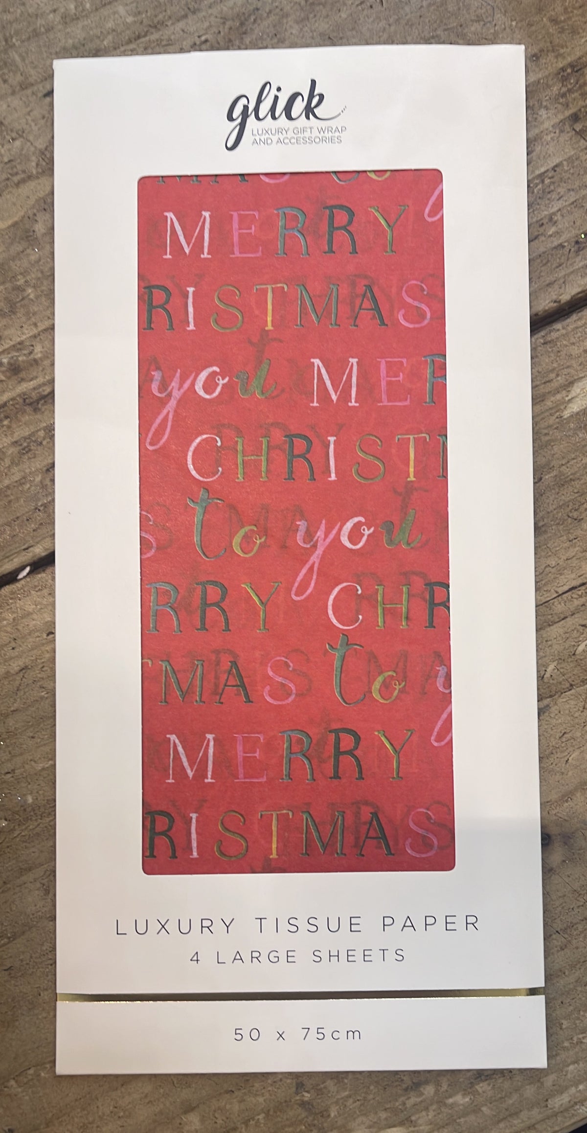 Tissue Paper: Merry Christmas 4 sheets CHRISTMAS  - Red - Glick